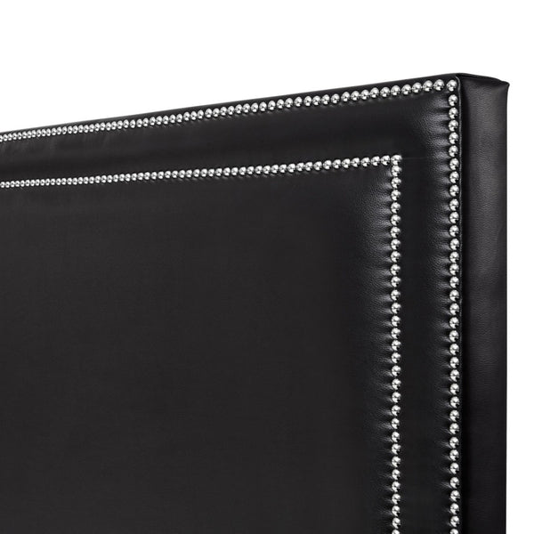 HomeRoots Black Faux Leather King Bed Frame with Nailhead Trim, Plush Upholstered Headboard & Solid Wood Base 544779