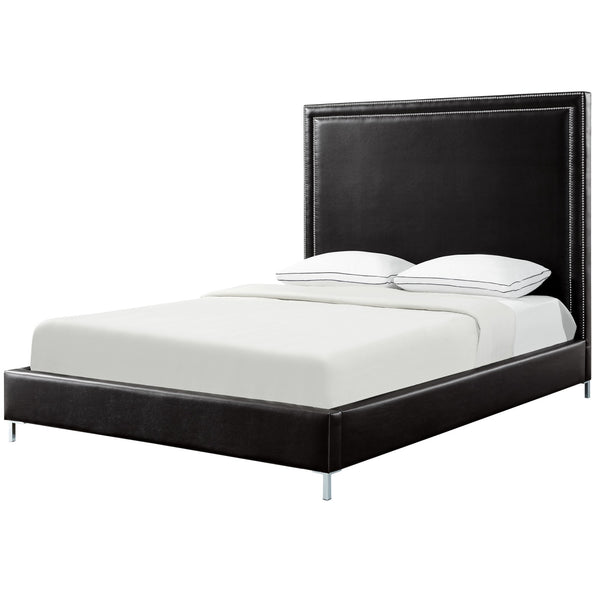 Homeroots Black Solid Wood Queen Upholstered Faux Leather Bed With Nailhead Trim Black,Leather Pu Leather Pu 544780