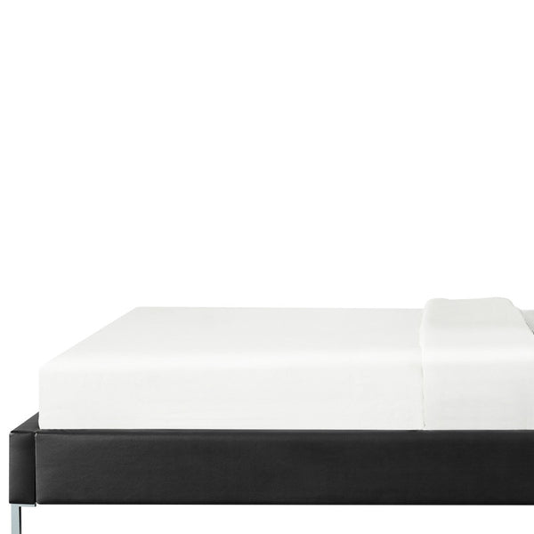 Homeroots Black Solid Wood Queen Upholstered Faux Leather Bed With Nailhead Trim Black,Leather Pu Leather Pu 544780