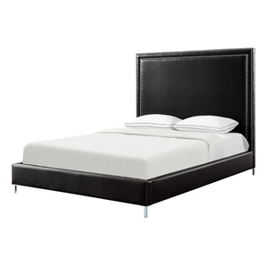 Homeroots Black Solid Wood Queen Upholstered Faux Leather Bed With Nailhead Trim Black,Leather Pu Leather Pu 544780