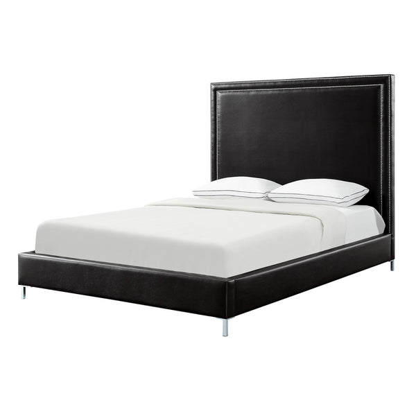 Homeroots Black Solid Wood Queen Upholstered Faux Leather Bed With Nailhead Trim Black,Leather Pu Leather Pu 544780