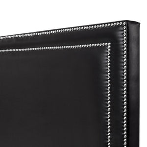 Homeroots Black Solid Wood Queen Upholstered Faux Leather Bed With Nailhead Trim Black,Leather Pu Leather Pu 544780