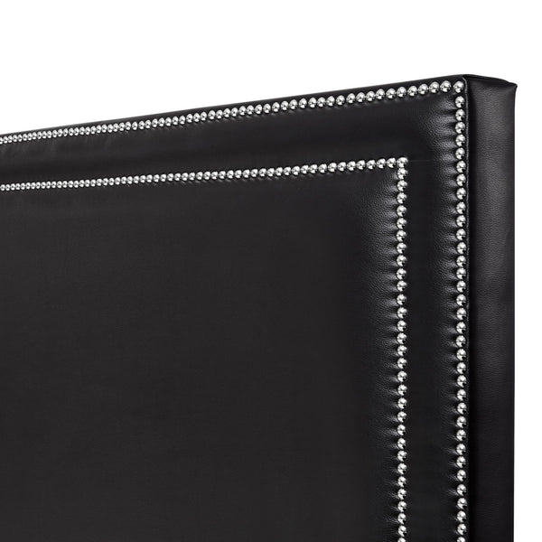 Homeroots Black Solid Wood Queen Upholstered Faux Leather Bed With Nailhead Trim Black,Leather Pu Leather Pu 544780
