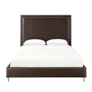 Homeroots Espresso Solid Wood King Upholstered Faux Leather Bed With Nailhead Trim Espresso,Leather Pu Leather Pu 544781