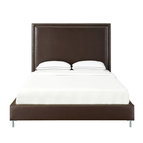 Homeroots Espresso Solid Wood King Upholstered Faux Leather Bed With Nailhead Trim Espresso,Leather Pu Leather Pu 544781