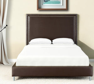 Homeroots Espresso Solid Wood King Upholstered Faux Leather Bed With Nailhead Trim Espresso,Leather Pu Leather Pu 544781