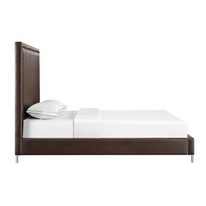 Homeroots Espresso Solid Wood King Upholstered Faux Leather Bed With Nailhead Trim Espresso,Leather Pu Leather Pu 544781