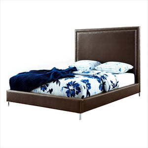 HomeRoots Black Solid Wood Queen Upholstered Bed with Nailhead Trim – Elegant Design for Timeless Comfort Espresso, Leather PU 544781