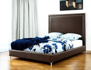 HomeRoots Black Solid Wood Queen Upholstered Bed with Nailhead Trim – Elegant Design for Timeless Comfort Espresso, Leather PU 544781