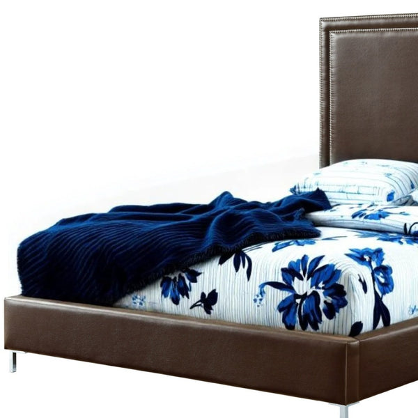 HomeRoots Black Solid Wood Queen Upholstered Bed with Nailhead Trim – Elegant Design for Timeless Comfort Espresso, Leather PU 544781
