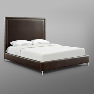 HomeRoots Black Solid Wood Queen Upholstered Bed with Nailhead Trim – Elegant Design for Timeless Comfort Espresso, Leather PU 544781