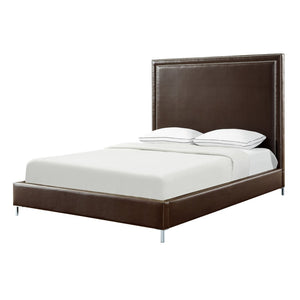 HomeRoots Espresso Faux Leather Queen Bed Frame - Stylish Upholstered Design with Nailhead Trim & Durability 544782