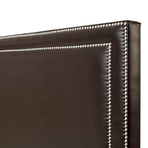 HomeRoots Espresso Faux Leather Queen Bed Frame - Stylish Upholstered Design with Nailhead Trim & Durability 544782