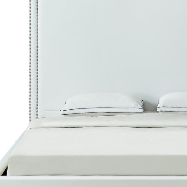 HomeRoots White Faux Leather King Bed Frame with Nailhead Trim - Modern Style, Plush Comfort, Sleek Design 544783