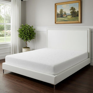 HomeRoots White Faux Leather King Bed Frame with Nailhead Trim - Modern Style, Plush Comfort, Sleek Design 544783