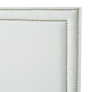 HomeRoots White Faux Leather Upholstered Queen Bed Frame with Nailhead Trim - Elegant Design & Comfort Support 544784