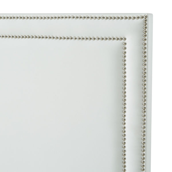 HomeRoots White Faux Leather Upholstered Queen Bed Frame with Nailhead Trim - Elegant Design & Comfort Support 544784