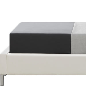 Homeroots White Solid Wood Twin Upholstered Faux Leather Bed Frame With Nailhead Trim White,Leather Pu Leather Pu 544785