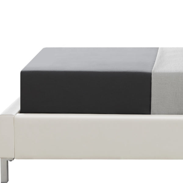 Homeroots White Solid Wood Twin Upholstered Faux Leather Bed Frame With Nailhead Trim White,Leather Pu Leather Pu 544785