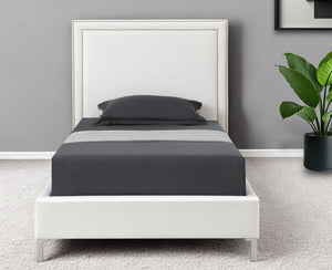 Homeroots White Solid Wood Twin Upholstered Faux Leather Bed Frame With Nailhead Trim White,Leather Pu Leather Pu 544785