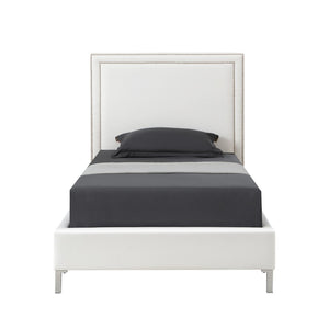 HomeRoots Black Solid Wood Queen Upholstered Bed with Nailhead Trim – Elegant Design for Timeless Comfort White, Leather PU 544785