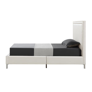 HomeRoots Black Solid Wood Queen Upholstered Bed with Nailhead Trim – Elegant Design for Timeless Comfort White, Leather PU 544785