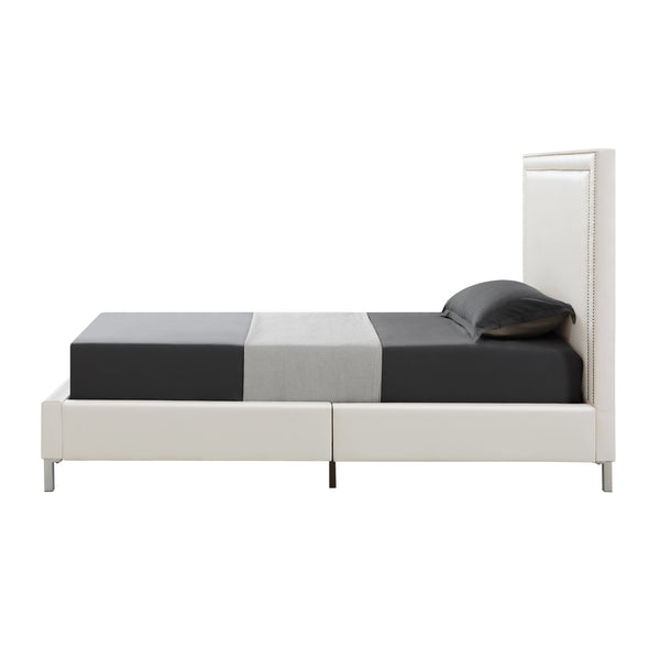 Homeroots White Solid Wood Twin Upholstered Faux Leather Bed Frame With Nailhead Trim White,Leather Pu Leather Pu 544785