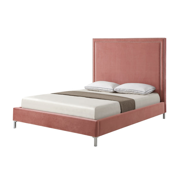 Homeroots Blush Solid Wood Queen Upholstered Velvet Bed With Nailhead Trim Blush,Velvet Velvet 544786