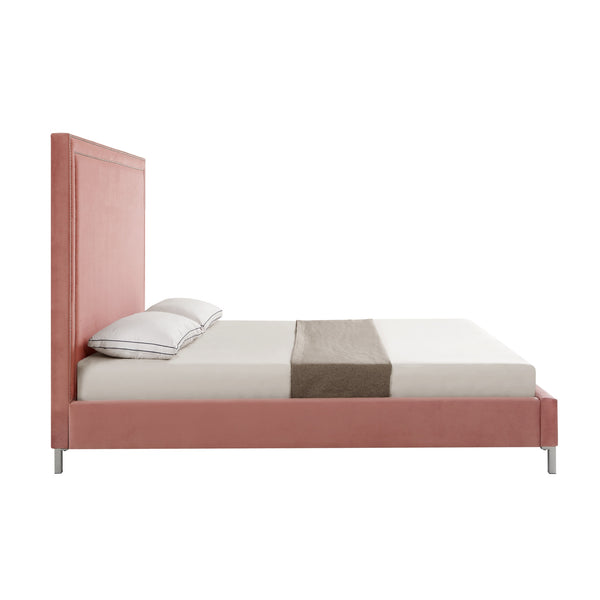 Homeroots Blush Solid Wood Queen Upholstered Velvet Bed With Nailhead Trim Blush,Velvet Velvet 544786