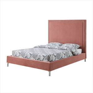 HomeRoots Black Solid Wood Queen Upholstered Bed with Nailhead Trim – Elegant Design for Timeless Comfort Blush, Velvet 544786