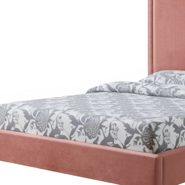 HomeRoots Black Solid Wood Queen Upholstered Bed with Nailhead Trim – Elegant Design for Timeless Comfort Blush, Velvet 544786