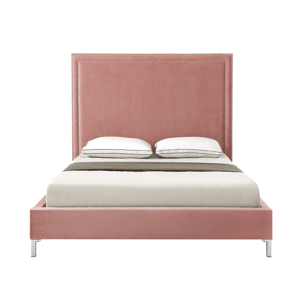 Homeroots Blush Solid Wood Queen Upholstered Velvet Bed With Nailhead Trim Blush,Velvet Velvet 544786