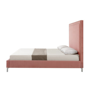 Homeroots Blush Solid Wood Queen Upholstered Velvet Bed With Nailhead Trim Blush,Velvet Velvet 544786