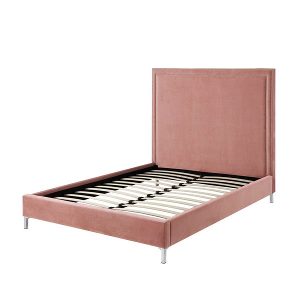 Homeroots Blush Solid Wood Queen Upholstered Velvet Bed With Nailhead Trim Blush,Velvet Velvet 544786