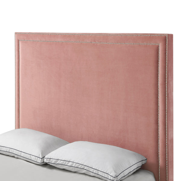 Homeroots Blush Solid Wood Queen Upholstered Velvet Bed With Nailhead Trim Blush,Velvet Velvet 544786