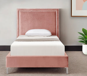 Homeroots Blush Solid Wood Twin Upholstered Velvet Bed With Nailhead Trim Blush,Velvet Velvet 544787