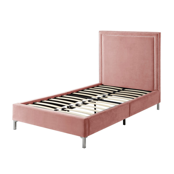 Homeroots Blush Solid Wood Twin Upholstered Velvet Bed With Nailhead Trim Blush,Velvet Velvet 544787