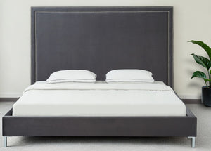 Homeroots Gray Solid Wood King Upholstered Velvet Bed With Nailhead Trim Grey,Velvet Velvet 544788