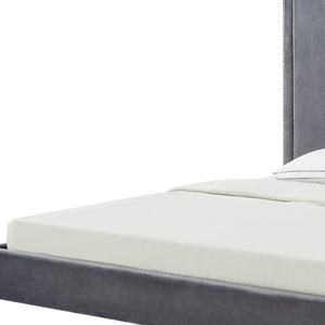 HomeRoots Black Solid Wood Queen Upholstered Bed with Nailhead Trim – Elegant Design for Timeless Comfort Grey, Velvet 544788