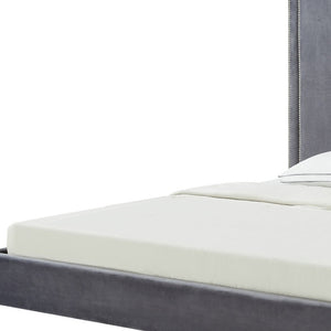 Homeroots Gray Solid Wood King Upholstered Velvet Bed With Nailhead Trim Grey,Velvet Velvet 544788