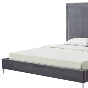 Homeroots Gray Solid Wood King Upholstered Velvet Bed With Nailhead Trim Grey,Velvet Velvet 544788