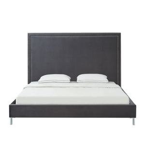 Homeroots Gray Solid Wood King Upholstered Velvet Bed With Nailhead Trim Grey,Velvet Velvet 544788