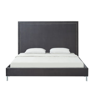 HomeRoots Gray Velvet Queen Bed Frame with Elegant Nailhead Trim, Plush Upholstery & Durable Wood Support 544789