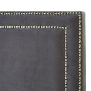 HomeRoots Gray Velvet Queen Bed Frame with Elegant Nailhead Trim, Plush Upholstery & Durable Wood Support 544789