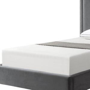 HomeRoots Gray Velvet Twin Bed Frame with Nailhead Trim - Elegant Upholstered Platform Design for Comfort & Style 544790