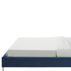 Homeroots Navy Blue Solid Wood King Upholstered Velvet Bed With Nailhead Trim Navy,Velvet Velvet 544791