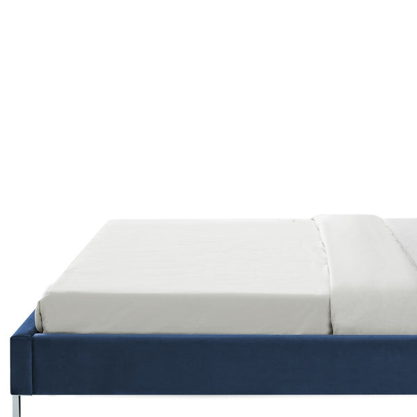 Homeroots Navy Blue Solid Wood King Upholstered Velvet Bed With Nailhead Trim Navy,Velvet Velvet 544791