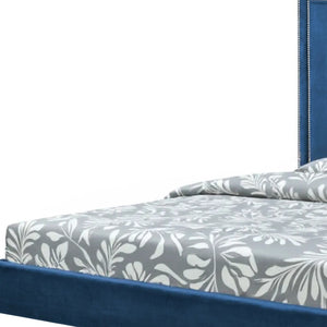 HomeRoots Black Solid Wood Queen Upholstered Bed with Nailhead Trim – Elegant Design for Timeless Comfort Navy, Velvet 544791