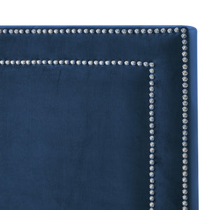 Homeroots Navy Blue Solid Wood Queen Upholstered Velvet Bed With Nailhead Trim Navy,Velvet Velvet 544792