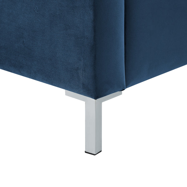 Homeroots Navy Blue Solid Wood Queen Upholstered Velvet Bed With Nailhead Trim Navy,Velvet Velvet 544792